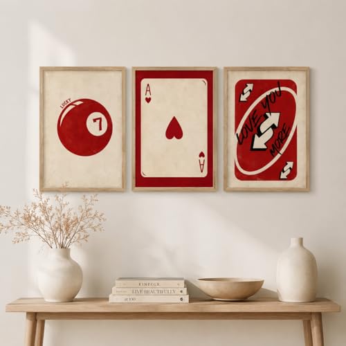 Image of Livin'luxe Set of 3 Lucky 7 Playing Card Wall Paintings for Living Room Bedroom Game Room Decor with Premium Wooden Color Synthetic Frame (25.5 x 19.5 Inch) NM03-92
