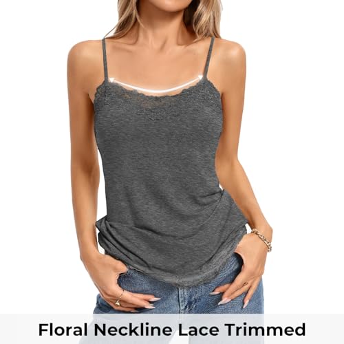 Image of Kate Kasin Women's Adjustable Spaghetti Strap Lace Trim Cami Tunic Tank Top 3PACK