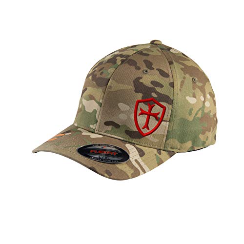 Knights Templar Crusader Cross Baseball Flexfit Hat | Custom Embroidered (Small-Medium, Multicam)