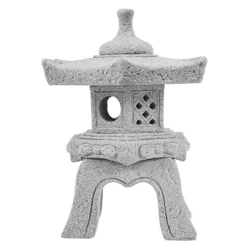 OSALADI Miniature Japanese Stone Lantern Pagoda Statue for Outdoor Zen Garden, Terrarium Lantern Sculpture Detachable Hexagonal Roof, Bonsai and Aquarium Decoration