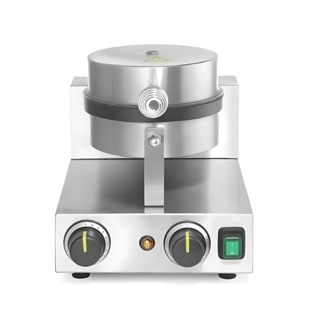 MBH - Gofrera profesional redonda. Máquina de gofres industrial con termostato y temporizador para hostelería