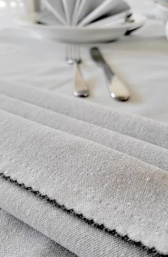 Image of Embroidered Edge Trim Rectangular Tablecloth - Water & Stain Repellent (100% Cotton) 4-8 Seater - 10 Colors - Cool Grey (150 CM X 150 CM)
