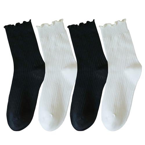 zrylibya Women Cute Ruffle Frilly Ankle Socks Solid Casual Crew Socks 4 Pairs - Main Image