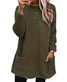 Sudaderas sin Capucha Mujer Jersey de Forro Polar Suelto Sólido Manga Larga Suéter con Bolsillos Sudadera Mujer Oversize Manga Larga Otoño Casual Cuello Crew Sin Capucha