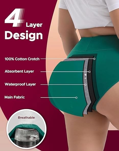 Image of DIVING DEEP High Waist Period Panty for Women| Leakproof Menstrual Underwear for Girls | Breathable Ultra-Soft Cotton Panties | Heavy Flow Protection Multi-Layer Reusable 2 Years (Pack of 3)