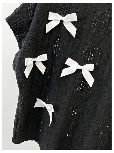 OYOANGLE Girl's Bow Top Short Sleeve Drop Shoulder Hollow Out Eyelet Tee Shirts2