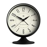 NEWGATE® "Spheric Semi-Dome-Retro-Wecker in schwarzem Soft-Touch-Silikon-Finish und leiser Schwungbewegung mit digitalem Alarmton.
