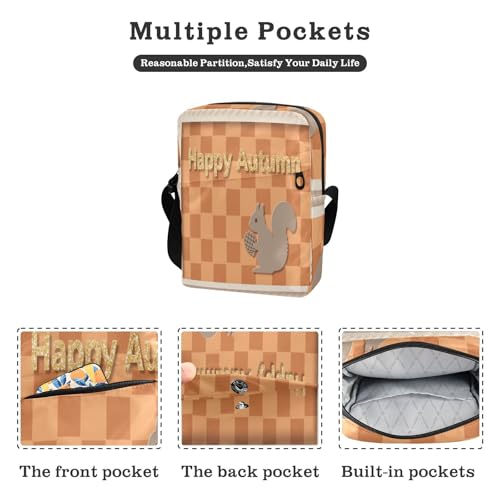 messenger bags for women Crossbody Bags For Women Small Shoulder Handbag Adjustable Strap for Travel Travel- Squirrel Happy Autumn Buffalo2