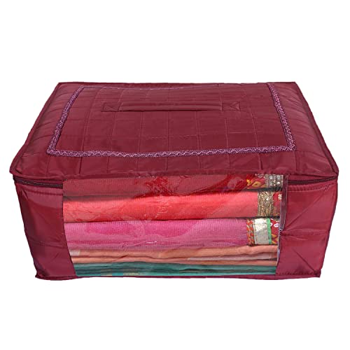 Image of Kuber Industries Parachute Saree Cover /Bag for Storage with Zip Closure | Wardrobe Organizer for Storage | Saree Organiser for Wardrobe | Maroon