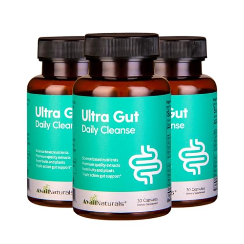 AvailNaturals Ultra Gut Daily Cleanse - 15 Day Detox Cleanse with Cascara Sagrada,Senna Leaf, Psyllium Husk Dietary Fiber, 2.5B CFU Probiotics Gut Health Support, Non-GMO, 30 Capsules (3)