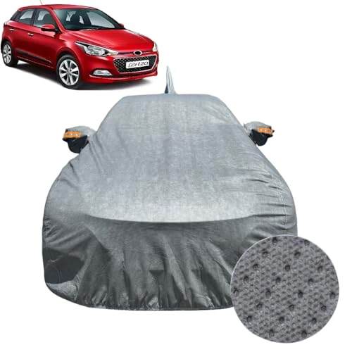 Image of Car Cover Compatible For Hyundai i20 Elite (2014-2019)| 100% Waterproof Cover with Antenna & REFLECTIVE Mirror Pockets | Dustproof, Scratchproof, Heatproof Car Cover |Soft Cotton Lining| GREY