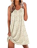 Ekouaer Nightgowns for Women Sleeveless Sleep Shirt Tank Night Gown V Neck Chemise Pleated Night Shirt Soft Sleep Dress