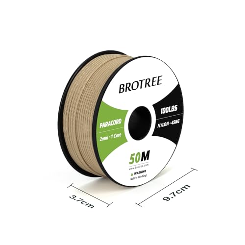 Brotree Paracord 2mm 50M 100% Nylon Rope 1 Strand Parachute Cord for Outdoor Craft, DIY - 45kg Breaking Load (Khaki) - Image 2