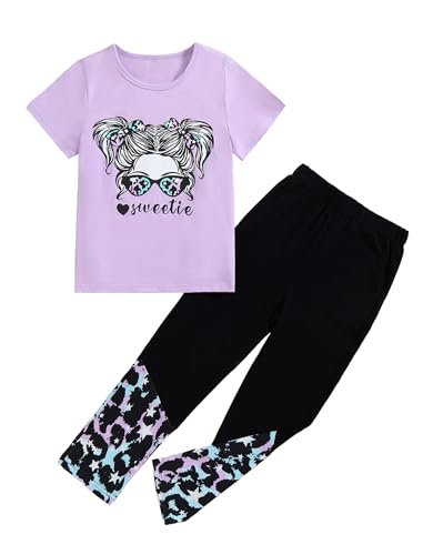 Image of Girl Clothes Cute Cool Girl Tops Splicing Pants 2 Piece Girls Summer Outfits 6-14 Years