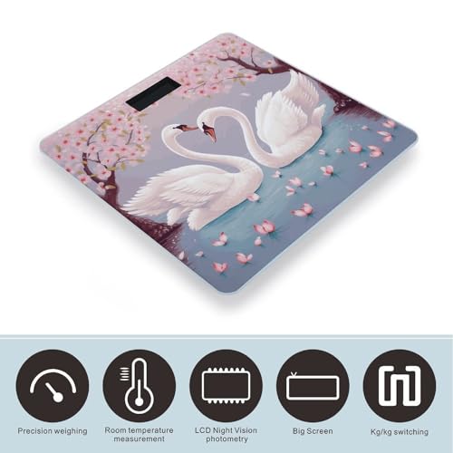 Báscula de Baño Digital con Árbol Floral Rosa y Cisnes Blancos miniatura 3