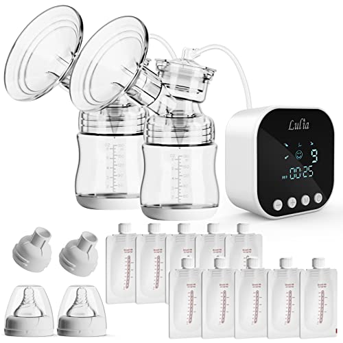 Image of Double Electric Breast Pump with 10 Breastmilk Storage Bags, 2 Flanges and Milk Extractor, Breastfeeding Pump with 4 Modes, 9 Levels, Portable, Strong Suction Power, Quiet, Pain Free