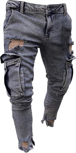 Maiyifu-GJ Men's Ripped Distressed Skinny Jeans Slim Fit Stretch Hip Hop Denim Pants Fashion Casual Straight Leg Biker Jeans