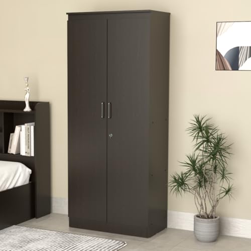 Image of Amazon Brand - Solimo Duo Plus 2 Door Engineer Wood Wardrobe for Clothes Storage with Hanging Hanger for Bedroom, Living Room, Cupboard, Wooden Almirah - Wenge