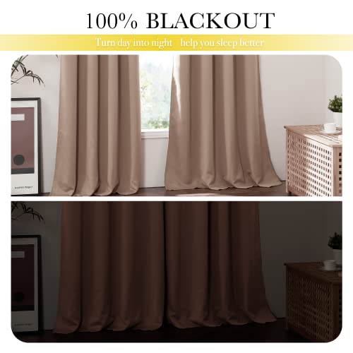 Image of NICETOWN 100% Blackout Cold Reducing Curtains Thermal Curtains, Tan Noise Cancellation & Privacy Truly Window Shade for Patio Door, Same Color Lined with Grommet Top, 1 Pair, W42 x L84