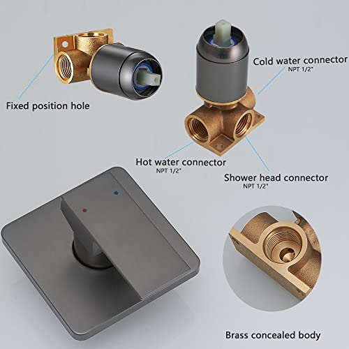 Ensemble de robinet de douche gris avec valve et pommeau carré - 6
