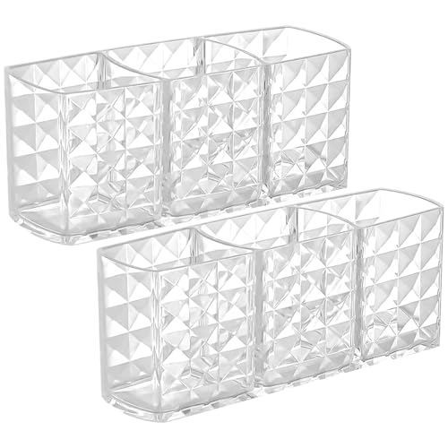 Gentpovth 2 Stücke Kosmetik Organizer, Make-up-Pinselhalter aus Kristall mit 3 Fächern, Acryl Schminkaufbewahrung, für Make-up-Organisation, stilvolle Schminkaufbewahrungen und ordentliches Verstauen