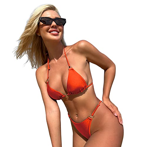 Image of MIKETAI Sexy Bikinis for Women 2 Piece Bikini Spaghetti Strap Swimsuits Solid Color Bathing Swimwear Triangle Bathing Suit
