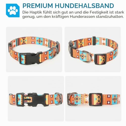 HEELE Hundehalsband, Hunde Halsband für Welpen Kleine Mittlere Große Hunde, Gemustertes Hundehalsbänder Verstellbares, Komfort, Robustem HundeHalsband, Bohemian Orange, M