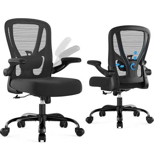 Office Chair Ergonomic Desk Chair - Mesh Computer Chair Breathable Task Chair with Wheels Adjustable Lumbar Support Home Desk Office Chairs with Flip up Armrest Executive Rolling Swivel Black