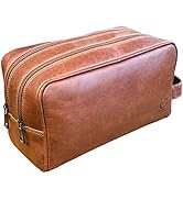 RUSTIC TOWN Leather Toiletry Bag for Men - Travel Shaving Dopp Kit - Bathroom Shower Toiletries O...