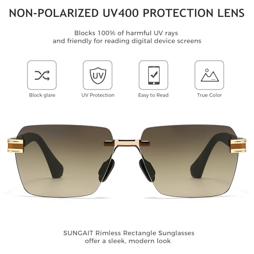Image of SUNGAIT Rimless Rectangle Sunglasses Square Frameless Shades for Men Women Y2K Vintage UV Protection