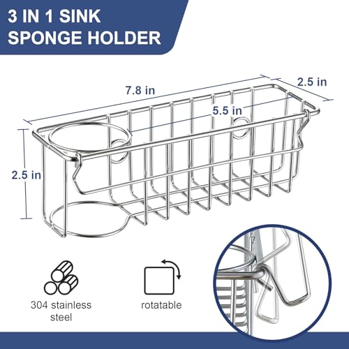 image for LANDNEOO 3-In-1 Sponge Holder for Kitchen Sink with Suction Cups & Adh
