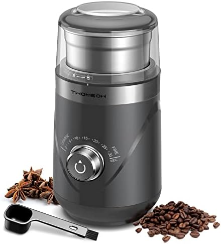 TWOMEOW Coffee Grinder, Adjustable Electric Spice Grinder with Stainless Steel Blade and Removable Grinding Cup for Coffee Beans, Nuts, Spices, Grains, 80g, Grey