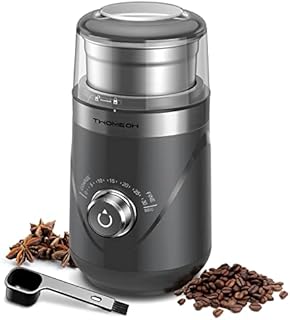TWOMEOW Coffee Grinder, Adjustable Electric Spice Grinder with Stainless Steel Blade and Removable Grinding Cup for Coffee Beans, Nuts, Spices, Grains, 80g, Grey
