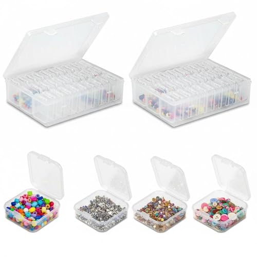 Shteriva Lot de 60 boîtes de rangement avec couvercle – 2 grandes boîtes de rangement (22,5 × 17 × 6 cm) avec 30 mini boîtes transparentes (5,5 × 5,5 × 2 cm),...