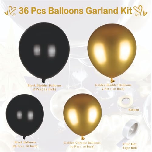 Image of Beige Balloon Decoration Kit - 36 Pcs Black & Golden Balloons for Birthday, Weddings, Anniversary & New Year Events Garland Set | Birthday Decoration Items for Kids & Adult