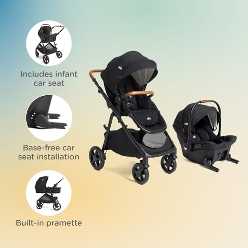 Image of Joie Ginger and Mint Latch Travel System - 4-in-1 Travel System with Base-Free Infant Car Seat & Stroller, Built-in Latch for Easy Install and an Included All-Terrain Stroller (Shale Dark)