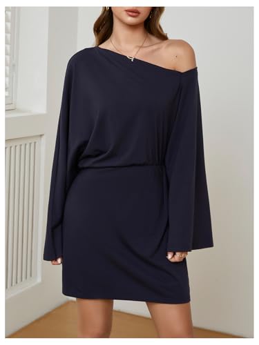 Image of SOLY HUX Women's Asymmetrical Mini Dress Off The Shoulder Long Sleeve Casual Bodycon Dresses