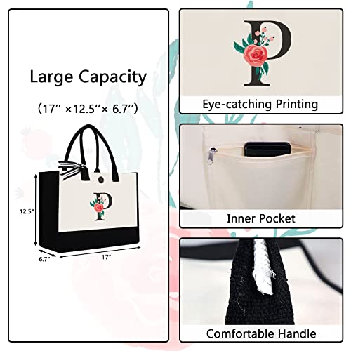 Image of Initial Canvas Tote Bag, Monogrammed Tote Bags Suitable for Mother's Day Wedding Beach