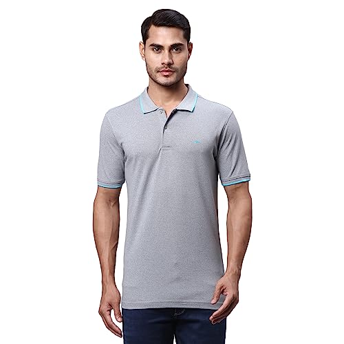 Image of Park Avenue Men's Cotton Polyester Blend Solid Pattern Slim Fit Rib Collar Polo Neck Half Sleeve Casual T-Shirt