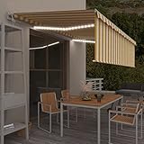 Qnhdfrt Automatische Markise mit LED Rollo und Windsensor 5x3m Gelb & Weiß für Balkon Terrasse...