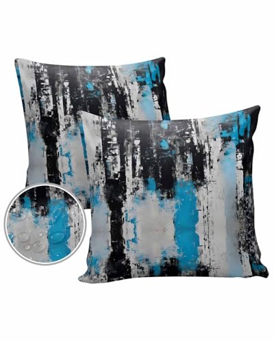 Black Blue Outdoor Pillow Covers Waterproof,All Weather Cushion Case Set of 2 Decorative Pillowcases for Sofa Couch Bed Decor Patio Furniture 26