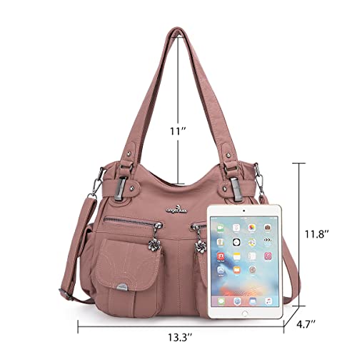 Image of Angel Kiss Women's Designer Handbag Large Double Zipper Multi Pocket Washed Leather Purse