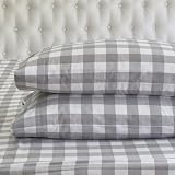 Picture of Elegant Comfort Ultra Soft 4-Piece 100% Turkish Cotton Flannel Sheet Set - Buffalo Check Plaid Flannel Sheets, Warm and Cozy Premium Quality, Deep Pocket Fitted Sheet- Queen, Gray