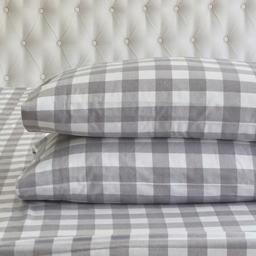 Elegant Comfort Juego de sábanas ultrasuaves de Franela de algodón Turco 100%, 4 Piezas, sábanas de Franela a Cuadros, cálidas y acogedoras, antifrisado, sábana Bajera de Bolsillo Profundo, tamaño