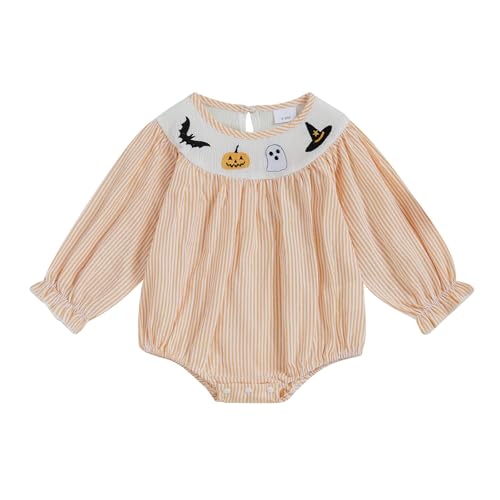 Image of ZIXILOVGIR My First Valentines Day Baby Girl Outfit Love Embroidery Smocked Romper Long Sleeve Striped Onesie Cute Clothes