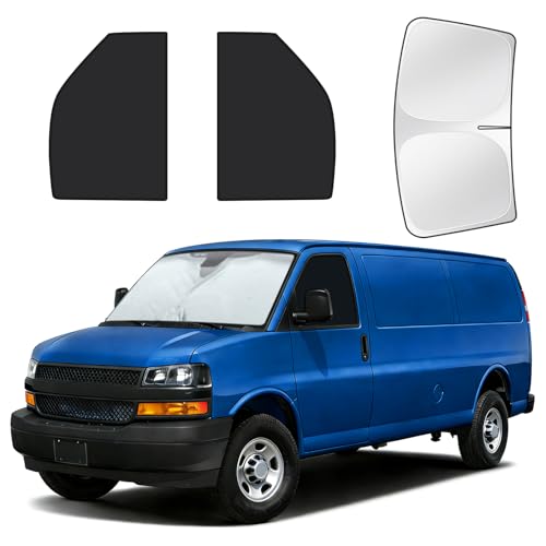 Image of for Chevy Express 1996-2026 Cargo Van Windshield & Side Window Sun Shade Accessories, Privacy Window Covers for UV Blocker & Heat Protector, 3Pcs Window Shades for Napping Camping
