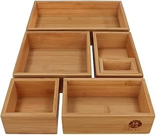 TAKE® 6-częściowy system szuflad z 100% naturalnego bambusa, różne szuflady organizery w różnych rozmiarach, idealny jako organizer do makijażu - pudełka do przechowywania kuchni, łazienki i biura