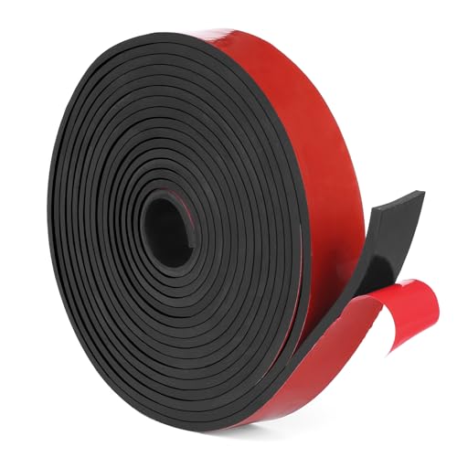 Image of WochiTV Adhesive Solid Rubber Strips, 1 inch Wide x 1 /16 inch Thick x 360 inch Long Self Stick Black Neoprene Rubber Rolls Perfect for DIY Insulation Cushion Gasket, Sealing, Liner, Weather Striping
