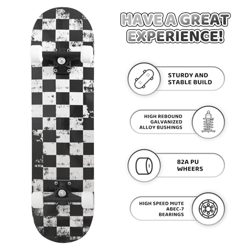 Image of Nattork 31 Inch Complete Skateboard, Standard Skateboards for Beginners, Wood 9 Layer Canadian Maple Trick Skate Boards for Boys Girls Youth Teens Adults