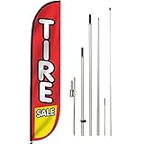 LookOurWay Feather Flag Set, 12 ft Advertising Flag with Fiberglass Poles and Ground Spike for Business Promotion, Auto Service Themed (Tire Sale)